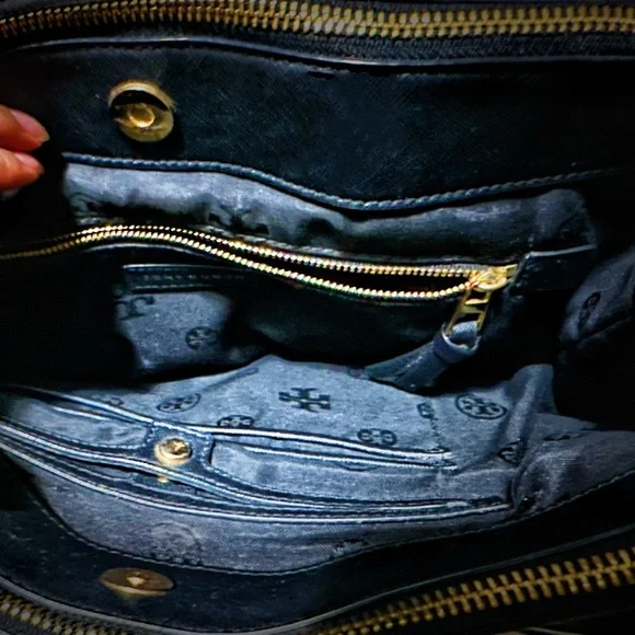 Vintage Tory Burch tote bag crossbody purse Black Satchel with Gold Accents - Picture 11 of 17